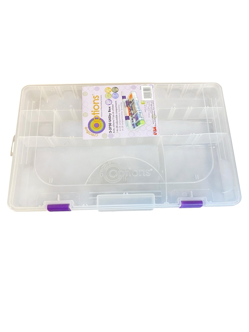 Creative Options Utility Storage Box Clear Plastic Bead Box Purple Latches NWT
